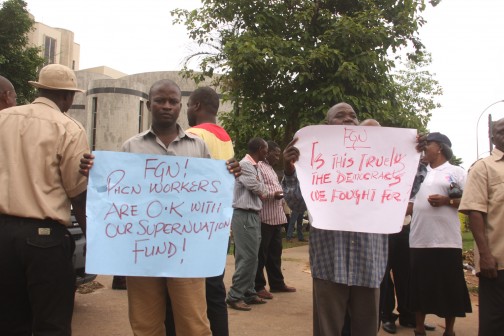 File photo of Workers protesting at the old PHCN office
