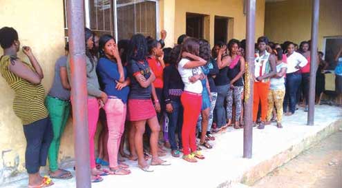 The arrested sex workers at the taskforce office, Alausa, Ikeja.