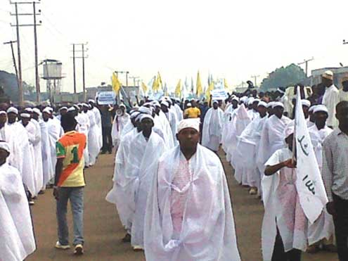 Muslims protesting against anti-Mohammed film in Kaduna today.