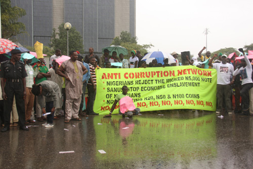 Protesters at the CNB headquarters in Abuja this morning- 5