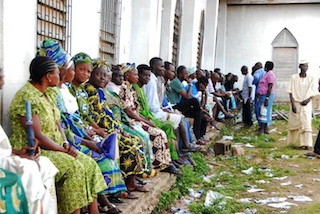 Voters waiting at Methodist Primary School Akure