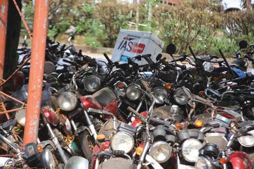 Some of the seized motorcycles at Alausa Secretariat. Photo: Idowu Ogunleye.