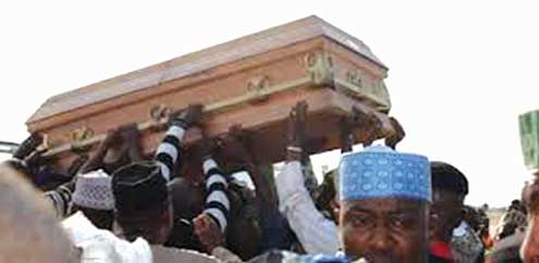 The casket bearing the remains of the late Saraki being taken for burial in Ilorin, yesterday.