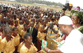 Aregbesola with one of the students