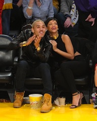 Chris Brown and Rihanna attend The LA Lakers Game v New York Knicks