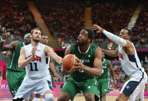 Nigeria's basketball team, D'tigers Ike Diogu with the ball during the match with US in last year's Olympics