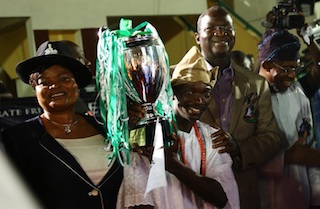 Lagos governor and his deputy with the third place trophy