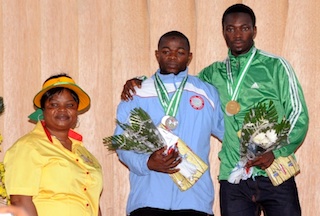 gold medal winner, Jubril abubakar and silver medalist,, david Adeyemo from Bayelsa, with deputy governor