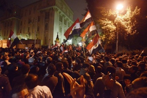 Thousands of protesters in front of the Egyptian Presidential palace in Cairo