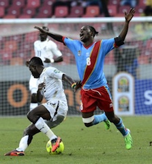 Fighting for the ball- DR Congo v Ghana