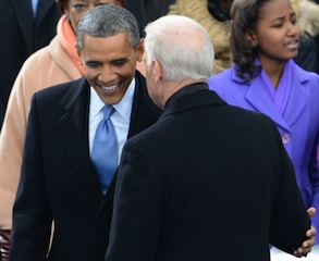 Obama and Joe Biden before the swearing in and inaugural address