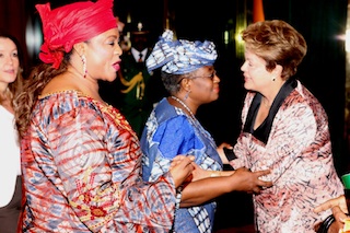 President Dilma Rousseff with Nigeria's female ministers, Ngozi Okonjo Iweala and Stella Oduah