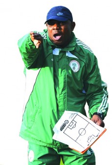 Super Eagles' coach, Stephen Keshi dishes out instructions to his players during a training session at the just oncluded  South Africa 2013 Africa Cup of Nations. PHOTO: AFP.