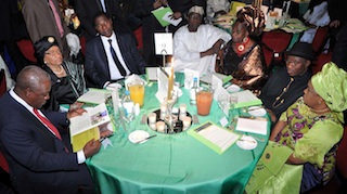 Obasanjo and his wife Bola, with Yayi, Sirleaf, Mahama, Jonathan and wife