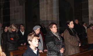 Relations of Tanguy's wife, Albane at a vigil Wednesday in Regnie Durette, Lyon France