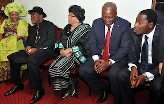 Yayi of benin, Mahama of Ghana, Sirleaf of Liberia and Jonathan and his wife from Nigeria