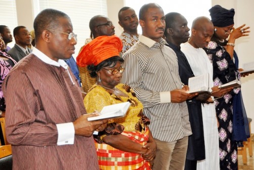  PRESIDENT GOODLUCK JONATHAN; HIS MOTHER, MRS EUNICE,  EXECUTIVE SECRETARY,NIGERIAN CHRISTIAN PILGRIMS COMMSSION, MR JOHN KENNEDY OPARA; MR NDUDI ELUMELU AND THE MINISTER OF PETROLEUM, MRS DIEZANI ALLISON-MADUEKE. State House Photo 