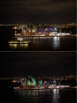 Sydney today: skyline in darkness for Earth Hour
