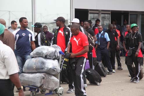 Players of Harambee Stars of Kenya at the Murtala Mohammed Airport, Ikeja  Wednesday morning. PHOTOSEmmanuel Osodi