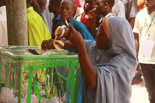 a woman casts her vote yesterday: Photo Femi Ipaye