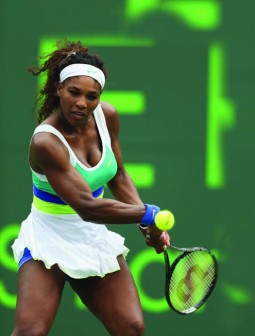 BACKHAND... Serena Williams plays a backhand against Dominika Cibulkova of Slovakia during their fourth round match at the Sony Open at Crandon Park Tennis Center yesterday in Key Biscayne, Florida. PHOTO: AFP.