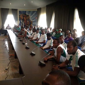 Members of the Super Eagles at the reception organised for them by Governor Liyel Imoke in Calabar, Cross River State Wednesday.