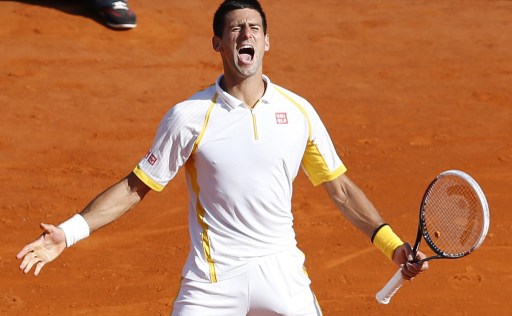 A shout of triumph by Djokovic