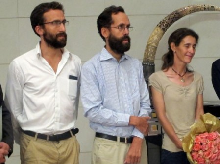 Cyril, Tanguy and Albane in Yaounde, before leaving for Paris