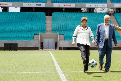 President Dilma Rousseff at the Fonte Nova de Salvador stadium in Bahia . AFP