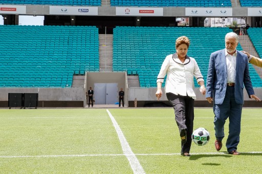 President Dilma Rousseff at the Fonte Nova de Salvador stadium in Bahia