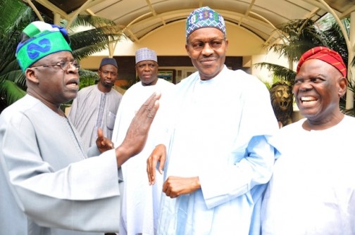 Tinubu, Buhari, Akande at Tinubu's Bourdillon home in Ikoyi
