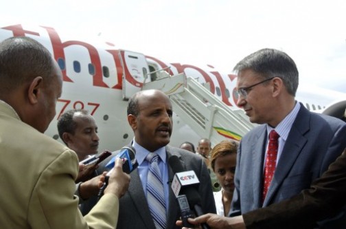Tewolde Gebremariam , CEO Ethiopian Airline speaks on the resumed flights. AFP