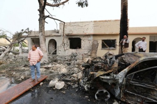 Car bomb at French embassy: surveying the wreckage. AFP