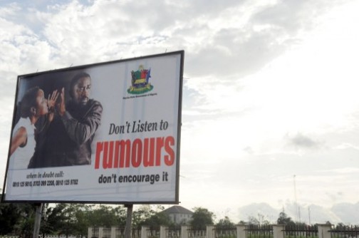 an anti rumour bill board in Bayelsa state