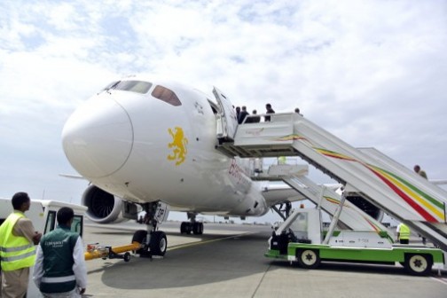 Passengers board the Ethiopian airline Dreamliner in Addis Ababa