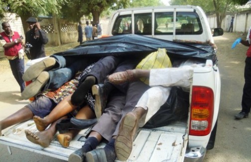 File photo: victims of Boko Haram piled up after being killed