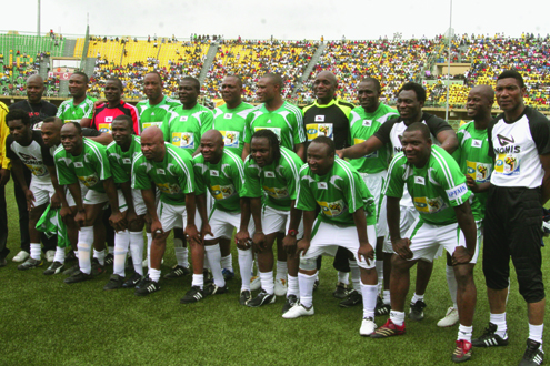 Nigerian former footballers during the Battle of the Legend game at the Teslim Balogun Stadium, Surulere, Lagos