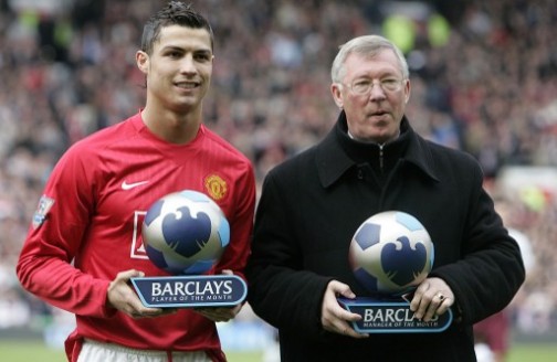 Ronaldo and Ferguson in 2008: player and coach of the month awards
