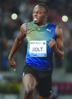 Bolt in action at the Diamond League in Rome yesterday. Photo: AFP