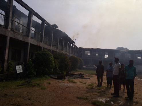 Burnt Education Ministry in Benin this morning