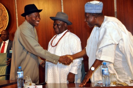 Jonathan with Ebute, Clarke. Photo State House