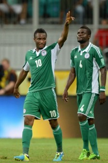 Mikel Obi celebrates rare goal