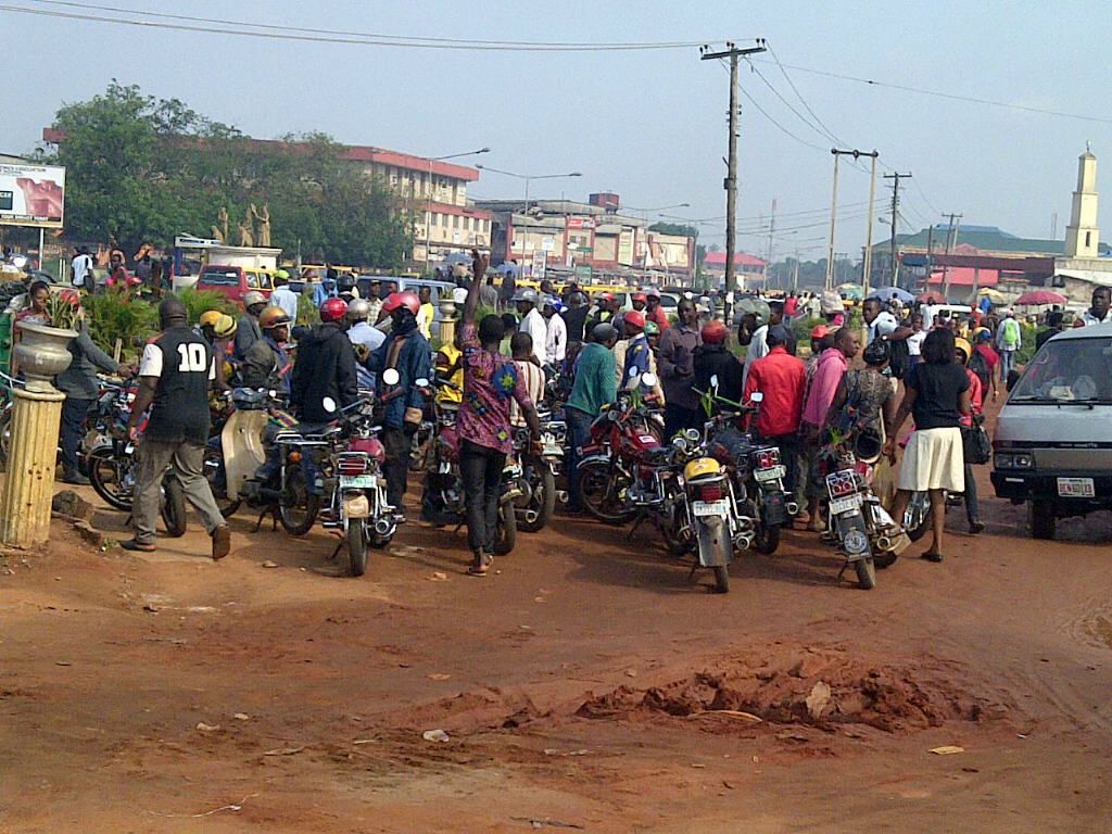 The protesting okada riders in Benin