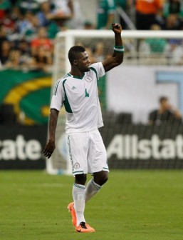 John Ugochukwu celebrates  his first goal for Nigeria