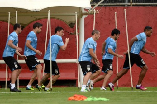 Uruguay players train for Nigeria showdown