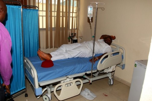 File photo: Leader of the Rivers State House of Assembly Chidi Lloyd in the clinic after being beaten by armed thugs 