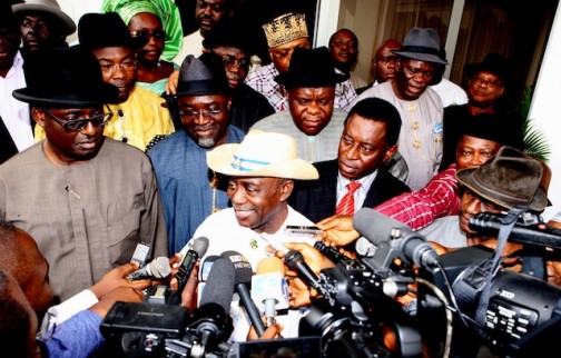Ex-governor Peter Odili addresses the media after the meeting in Aso Rock