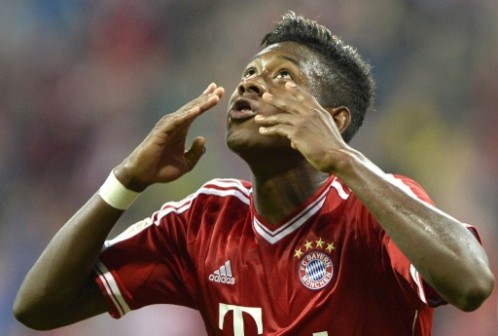 Bayern Munich's Austrian midfielder David Alaba celebrates scoring a penalty during the German first division Bundesliga football match FC Bayern Munich vs Borussia Moenchengladbach in Munich, southern Germany on August 9, 2013.