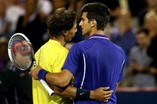 Djokovic  and Nadal in an embrace: both players meet Monday