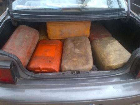 Jerry cans already filled with petrol